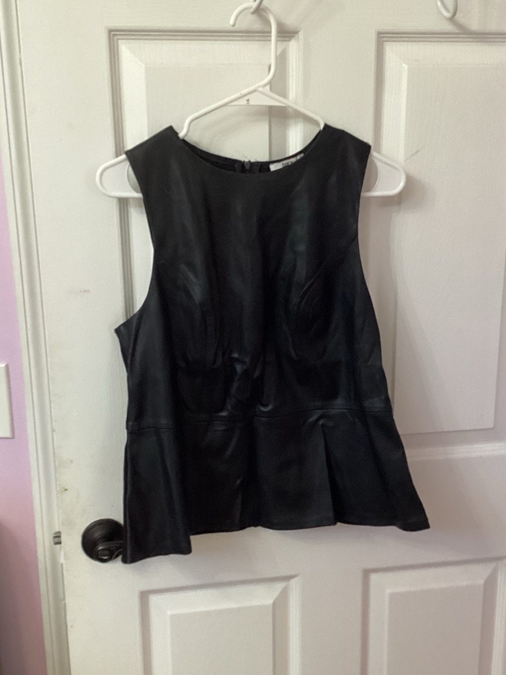 Bar III Black Sleeveless Faux Leather Peplum Tunic